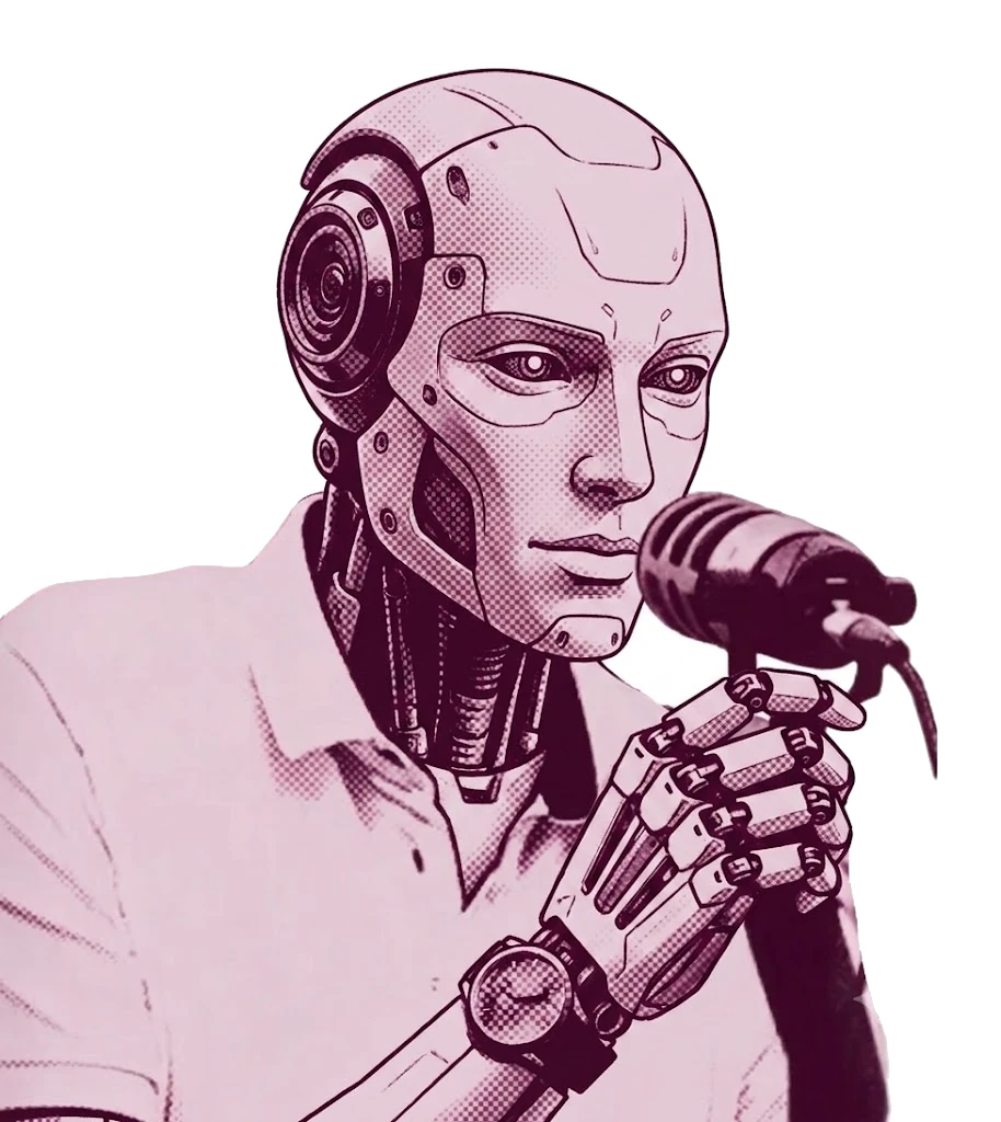 Android speaking into a microphone